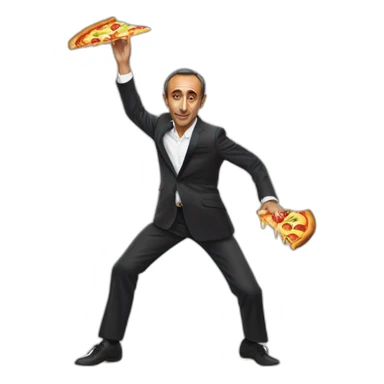 eric zemmour qui dance avec une pizza a l'ananas sticker
