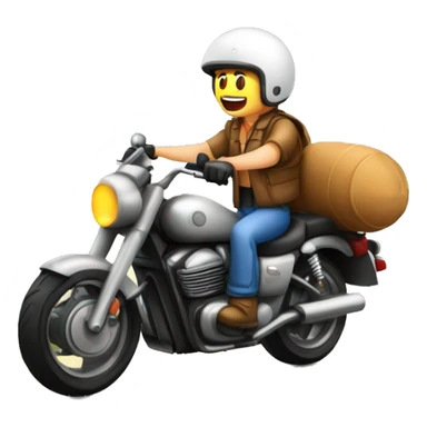 hombre musculoso viajando por carretera en una moto con paisajes lindos de fondo sticker
