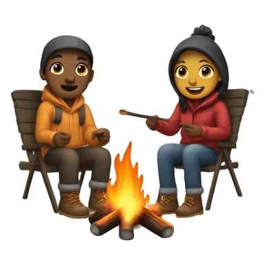 2 people sitting around camp fire while it's snowing sticker