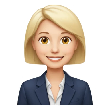 woman in her 50s, short straight blonde hair, wearing a blazer, smiling, emoji style sticker