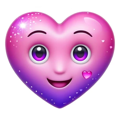 3D emoji of a heart with eyes, glowing purple-pink gradient, floating with sparkles, cute sticker