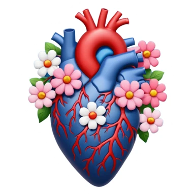 Dark Blue anatomical heart with flowers sticker
