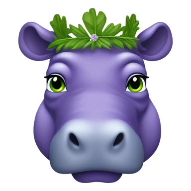 Purple hippopotamus with green eyes and a laurel wreath on its head sticker