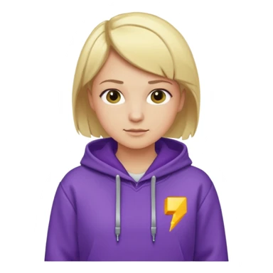 Crea un emoji de un electricista, chico rubio pelo corto hacia al lado, sin gafas, con sudadera morada y nombre empresa INDYDES sticker