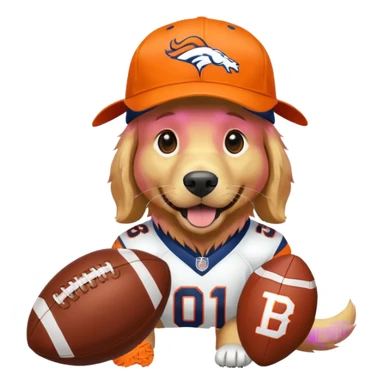 Dog wearing a Broncos hat it’s a golden retriever. The dog is holding a football. sticker
