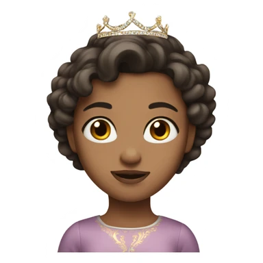 Girl with dark brown hair, brown eyes and a tiara sticker