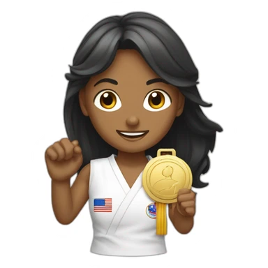 Une fille qui a gagné au taekwondo qui montre sa médaille d'or sticker