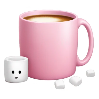 pink plain mug without a face with one handle on the right, inside it coffee and marshmallows sticker