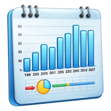 ios style emoji for report sheet consisting graph/ charts with sparkle around the report  sticker