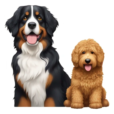 Bernese mountain dog next to a golden minute labradoodle sticker