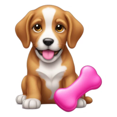 puppy with pink toy bone sit sticker