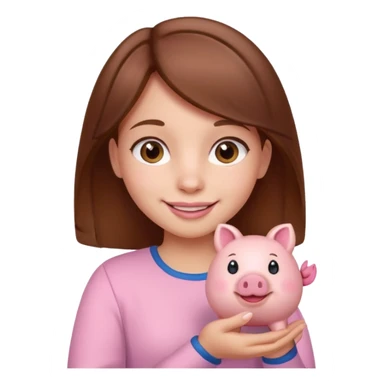 girl with brown hair holding little piggy  sticker