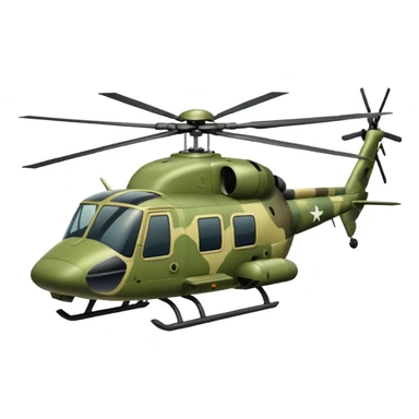 military helicopter, olive green and camouflage colors, robust and compact appearance sticker