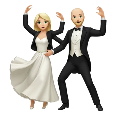 blonde haired green eyed bride and bald headed groom with dark beard dancing sticker
