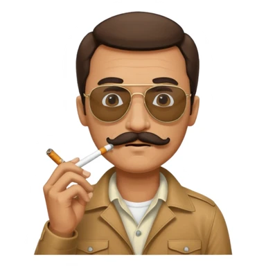 A male face from the 1970s wearing aviators and smoking a cigarette with a mustache  sticker