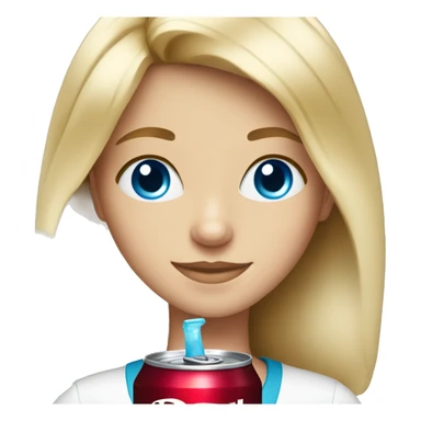 A blond girl with blue eyes and a Dr Pepper sticker