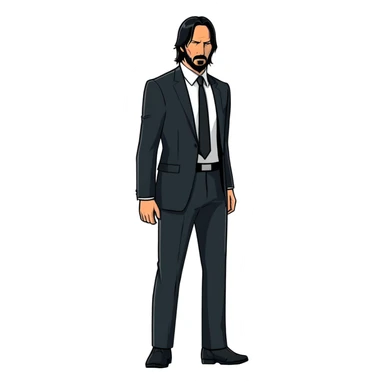 John Wick character with black suit, beard, and intense look sticker