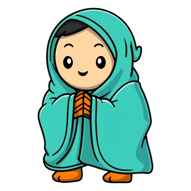 Character wrapped in blanket with visible breath in cold air sticker