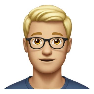 young man with shorter light blonde hair with round glasses, strong jaw slightly chiseled dimple on right side head only sticker