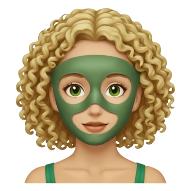 blond curly haired woman with full face clay mask sticker
