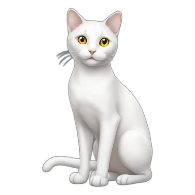 white cat with grey spot on hind leg and grey tail with yellow eyes sticker