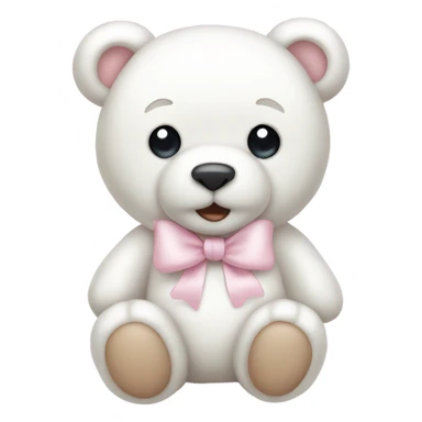 White teddy bear with light pink bow on the ear sticker