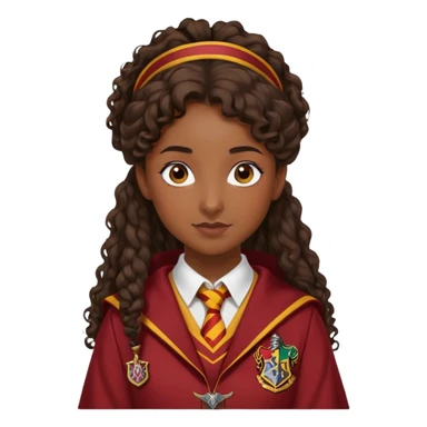 Alicia Spinnet in harry potter, wear hogwarts gryfindor uniform, long, dark, curly ponytail hair, dark skin sticker