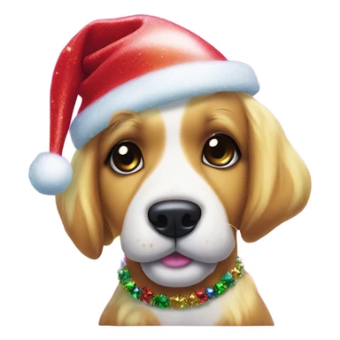 Lisa frank Christmas sparkle￼ dog with Santa hat sticker