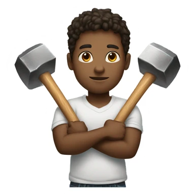 a strong boy with a huge hammer sticker