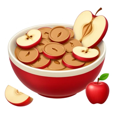 apple slices pieces in bowl with peanutbutter sticker