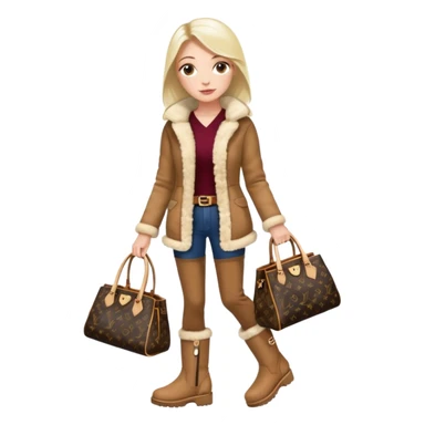 Woman standing with a luxury LV handbag wearing UGG boots.  sticker