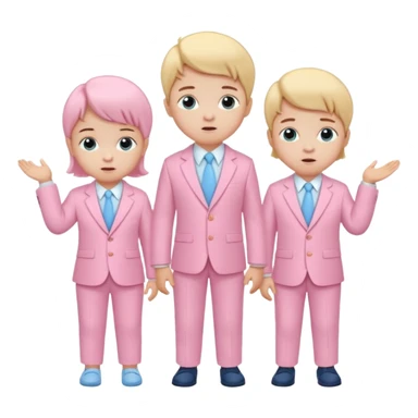 triplet toddlers with two girls in pastel pink clothes on each side and a boy in pastel blue suit in the middle sticker