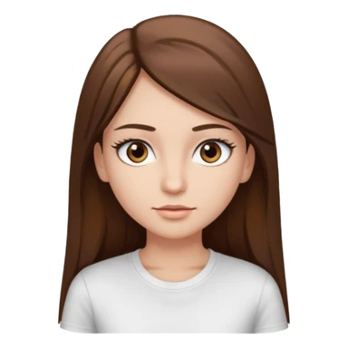 Chica de pelo liso ,largo y marrón con ojos color marrón  y una camiseta blanca y la piel blanca con pestañas sticker