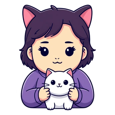 short chubby girl with a cat face sticker