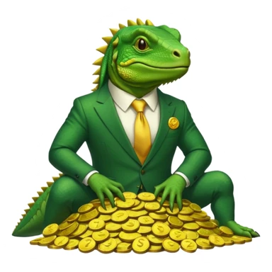 capitalist iguana in suit lying on coins sticker