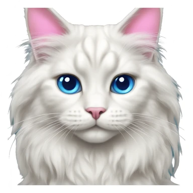 Maine coon White cat with long hair and blue eyes with a pink bow  sticker