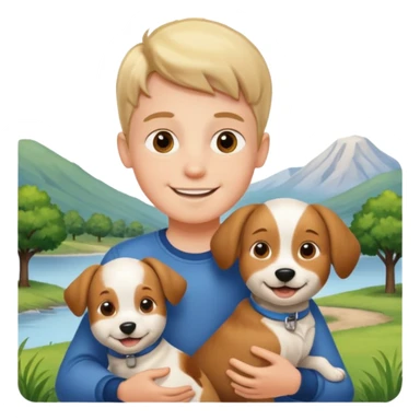 smiling boy with dog outdoors sticker