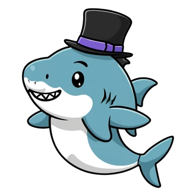 cartoon shark wearing a top hat sticker