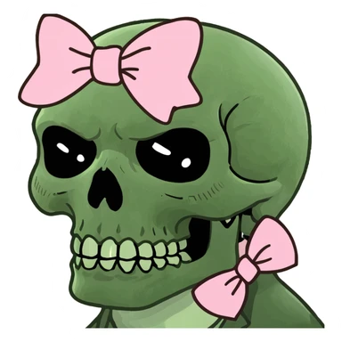 A skull emoji with light pink Bow on side of head  sticker