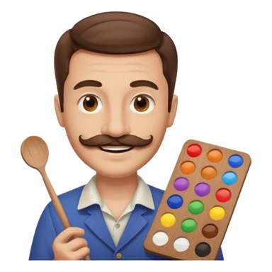 artist with palette and moustache smiling sticker