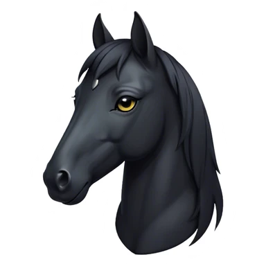 Cinematic Noble Black Horse Portrait Emoji, Poised and regal, with a strong, athletic build and a sleek, well-groomed jet-black fur, deep-set soulful dark eyes, Simplified yet sharp and sophisticated features, highly detailed, glowing with a soft, dignified glow, high shine, intelligent and commanding, stylized with an air of mysterious grace, focused and attentive, soft glowing outline, capturing the essence of a watchful and confident steed, so majestic it feels as though it could gallop out of the screen with effortless authority! sticker