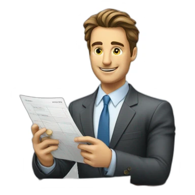 business man checking balance sheets sticker