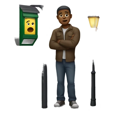 Man holding his arm nervously under a lamppost  sticker