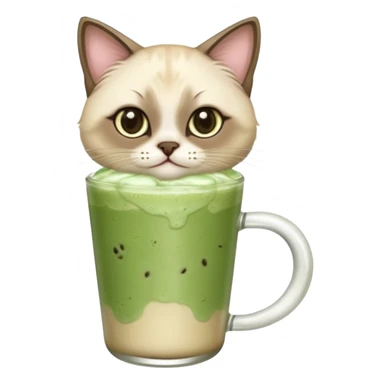 Siamese Cat holding in its paws an iced matcha latte sticker