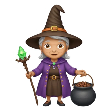 A grandma walking with a magic wand and a cauldron while holding a can of beans sticker