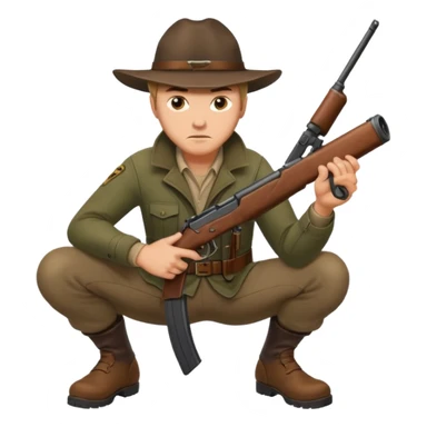 male hunter crouching with gun, alert expression sticker