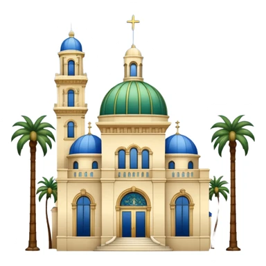 California Building with ornate blue, gold, and green tile dome and adjoining slender California Tower, Spanish Colonial Revival style, baroque details, palm trees, simple, no text, white background, version 2 sticker