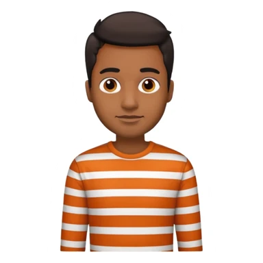 brown man wearing burnt orange and white vertically striped shirt and black jeans sticker
