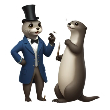 An otter with a cane and a monocle talking to the man in the moon sticker