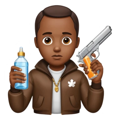 diddy shooting a gun in his right hand and baby oil in his left sticker